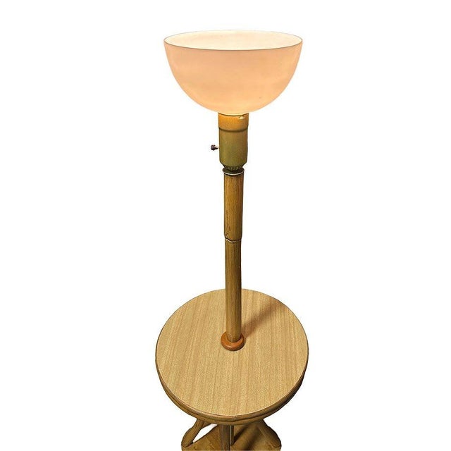 Restored Rattan & Mahogany Hourglass Side Table Torchiere Floor Lamp For Sale - Image 4 of 8