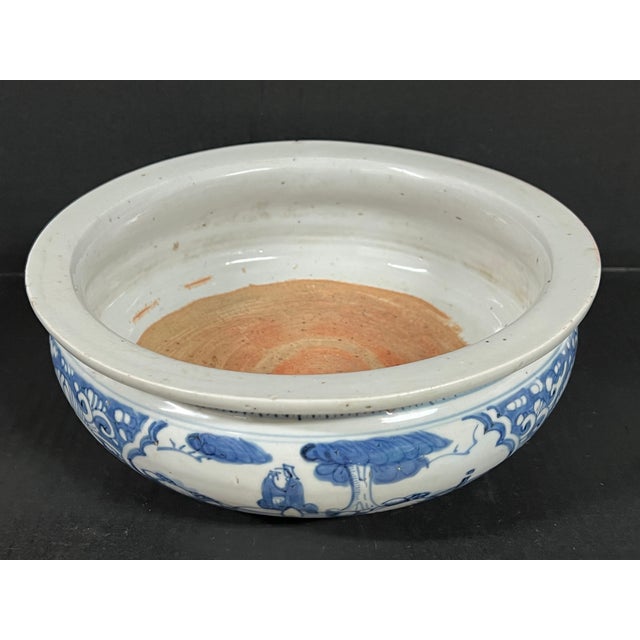 Chinese Art Late 20th Century Porcelain Blue and White Incense Burner Floral and <ountain Scenery Design For Sale - Image 9 of 15