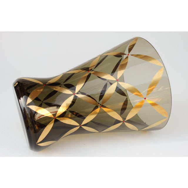 Black Mid-Century Smoked Glass Vase with Gold Decoration, 1950s For Sale - Image 8 of 13