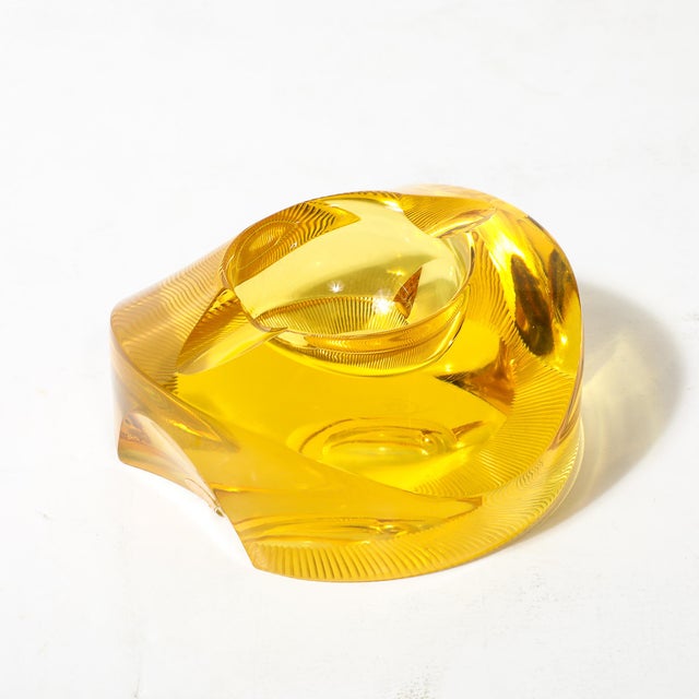 Glass Mid-Century Modernist Citrine Crystal Ashtray Signed Moser For Sale - Image 7 of 17