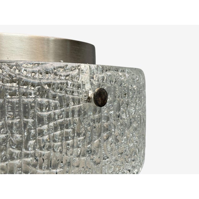 Metal Kaiser Leuchten, Textured Glass, Nickel, Pendant Light, Germany, 1960s For Sale - Image 7 of 8