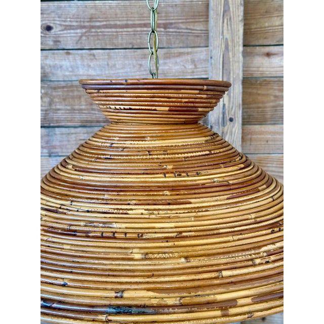 Gabriella Crespi Mid-20th Century Coastal Pencil Reed Rattan Chandelier Pendant For Sale - Image 4 of 12