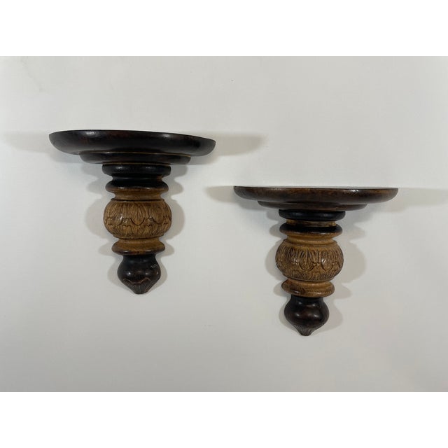 Vintage Carved Wood Wall Shelf Brackets Sconces Corbels, a Pair For Sale - Image 15 of 16