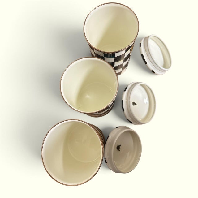 3 New MacKenzie Childs Courtly Check Large Enamel Metal Canisters For Sale - Image 4 of 8