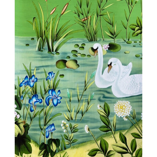 Chinoiserie 24"*48", Serene Garden Swan Chinoiserie Art Panel Set (2 Panels Without Frame) For Sale - Image 3 of 6