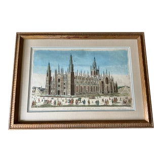 Antique Hand Colored Copper Engraving Milan Cathedral Louis Joseph Mondhare Paris 1770 For Sale