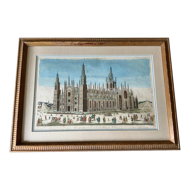Antique Hand Colored Copper Engraving Milan Cathedral Louis Joseph Mondhare Paris 1770 For Sale
