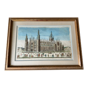 Antique Hand Colored Copper Engraving Milan Cathedral Louis Joseph Mondhare Paris 1770