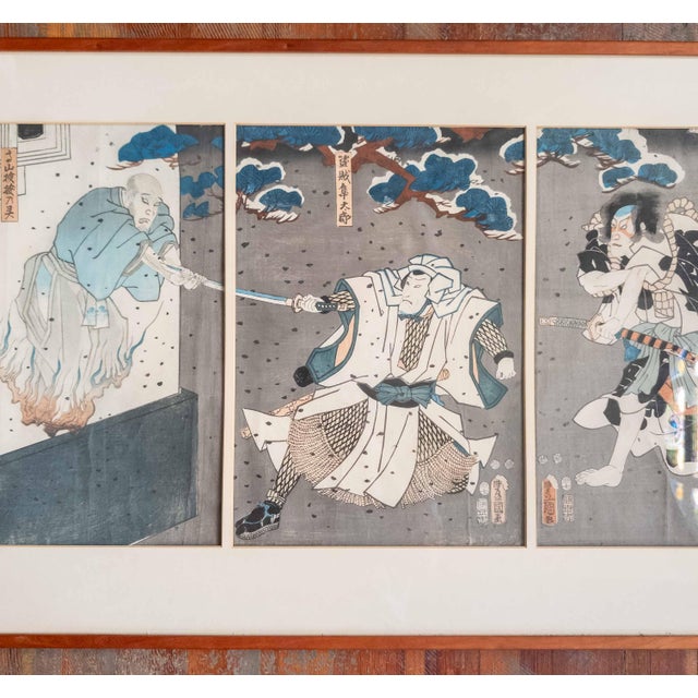 Japanese 19th Century Japanese Ukiyo-E Woodblock Triptych Print by Utagawa Kunisada Toyokuni III For Sale - Image 3 of 16