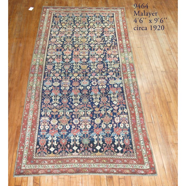 Contemporary Navy Blue Antique Persian Malayer Rug For Sale - Image 3 of 18