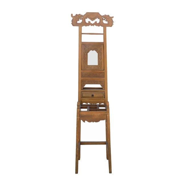 Wood Chinese Oriental Wood Carving Cloth Rack Panel Wash Basin Stand For Sale - Image 7 of 7