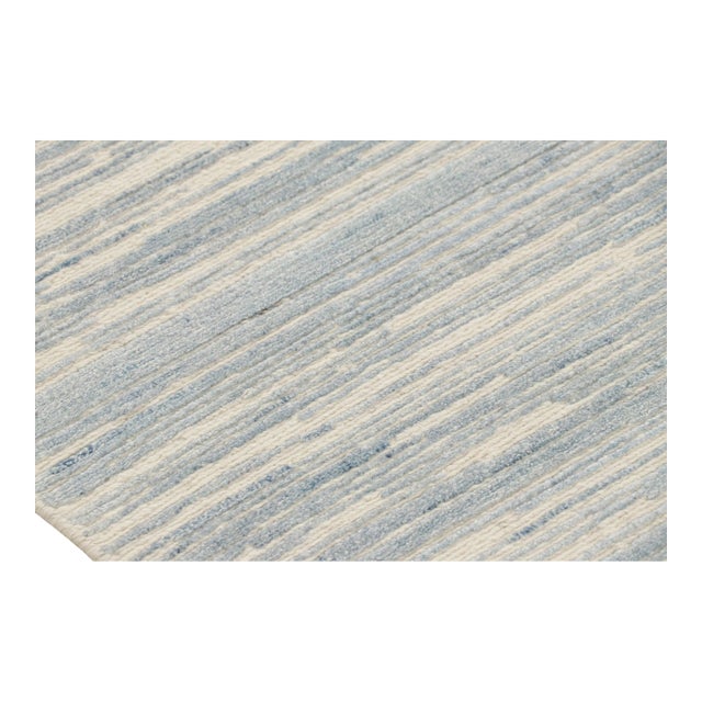 Rug & Kilim’s Contemporary Textural Rug in Blue and Beige Tones and Striae For Sale