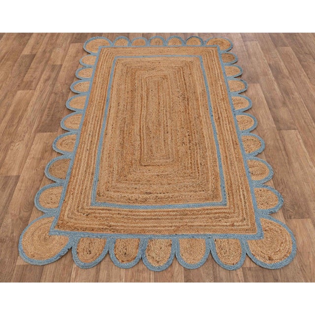 Light Blue Scallop Jute Hand Made Rug - 5'x8' For Sale - Image 6 of 9