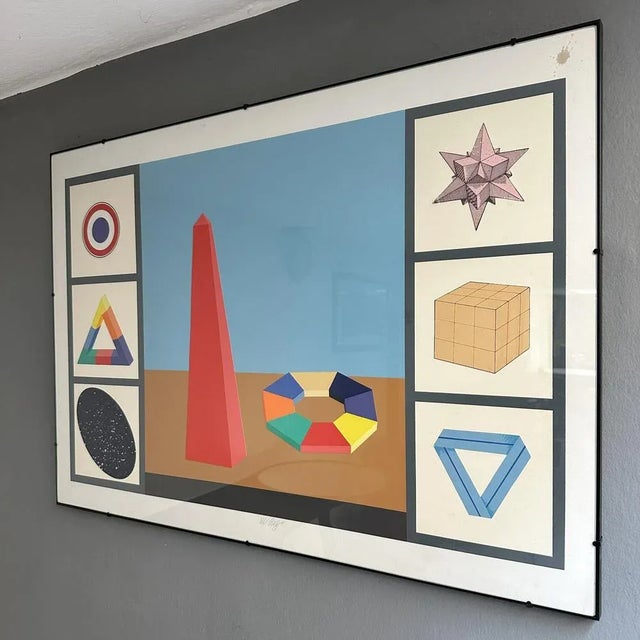 Serigraphy collage on paper by Lucio del piece 'Casellario' n. 148/200, seventies design. Inside a panel, the artist has...