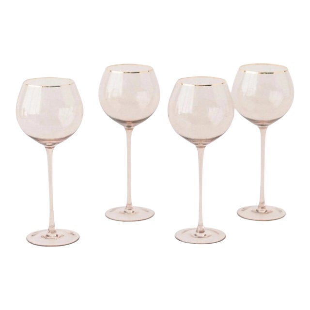 Siren White Wine Goblets - Fawn with Gold Rim, Set of 4 For Sale