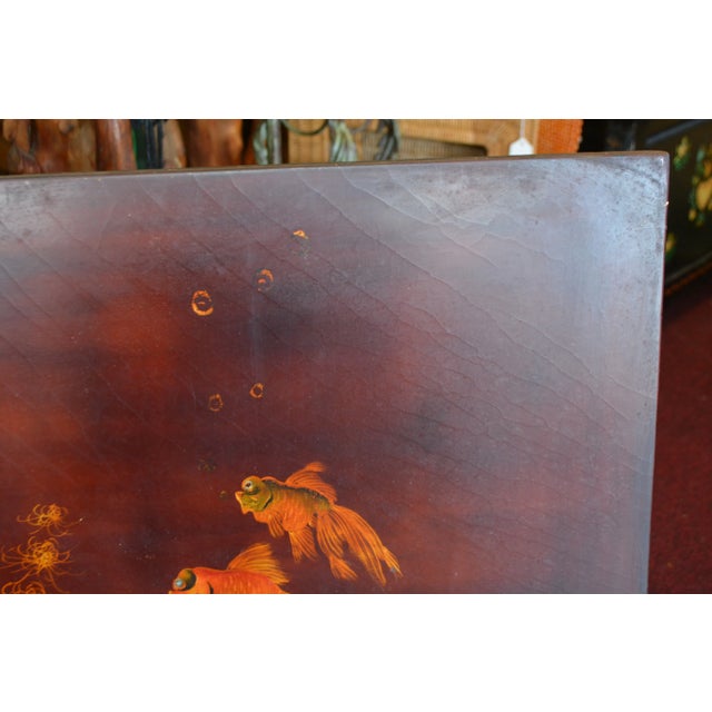 Realism 1950's Song Ho Vietnamese Black Lacquer Gold Koi Fish Artwork Painting on Wood For Sale - Image 3 of 18