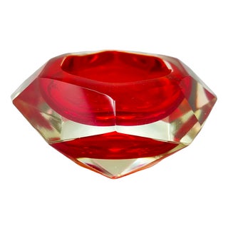 Vintage Red and Yellow Ashtray by Flavio Poli for Seguso, 1960s For Sale