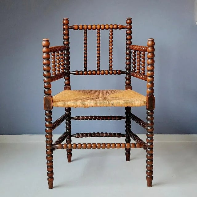 Dutch Bobbin Chair with Rush Seat, 1930s For Sale - Image 10 of 10
