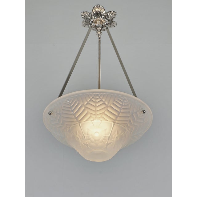 Ranc frères A French art deco pendant light by Charles Ranc made circa 1930-1935. The mount in nickel plated solid brass...