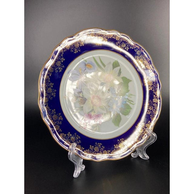 Ceramic Gilt and Cobalt Blue Porcelain Plate from Limoges Rehausse Main, France, 1920s For Sale - Image 7 of 12
