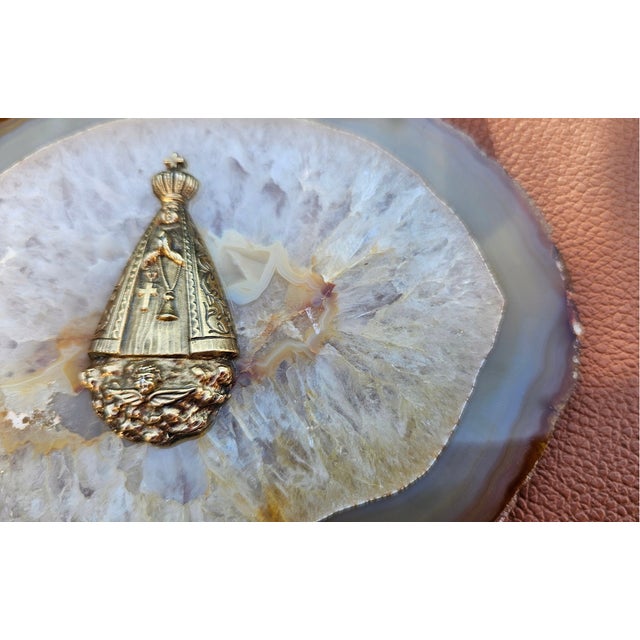 Brass Figurine of Our Lady of Aparecida on Agate Base, 1950s For Sale - Image 6 of 7