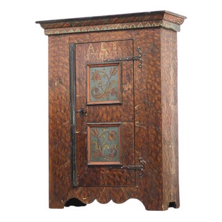 Rustic Farmhouse Folk Art Painted Bridal Cabinet, 1759 For Sale