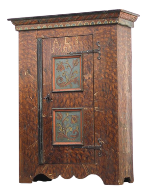 Rustic Farmhouse Folk Art Painted Bridal Cabinet, 1759