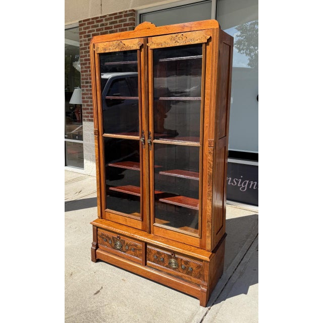 Mid-Century Modern 1920’s Art Deco Mahogany & Burled Walnut Bookcase For Sale - Image 3 of 11