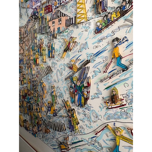 1980s Vintage James Rizzi “Ski Weekend” 3d Layered Serigraph Art Signed & Numbered 23/150 For Sale - Image 5 of 12