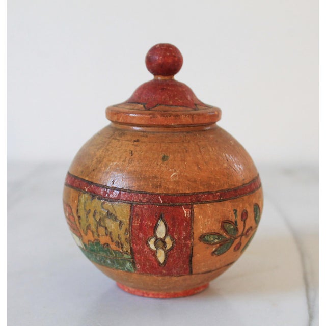 Mid 20th Century Vintage Hand-Painted Wooden Lidded Jar For Sale - Image 5 of 9