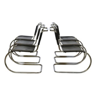 Bauhaus MR10 Cantilever Chairs in Tubular Steel and Leather by Ludwig Mies van der Rohe for Thonet, 1970s, Set of 6 For Sale