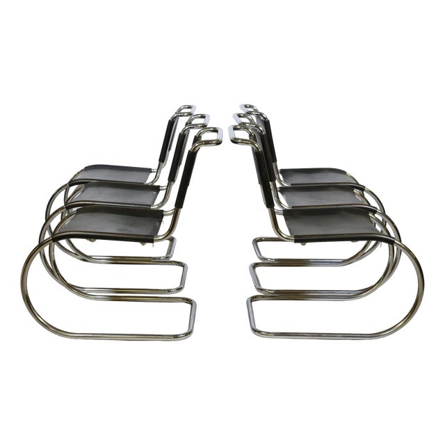 Bauhaus MR10 Cantilever Chairs in Tubular Steel and Leather by Ludwig Mies van der Rohe for Thonet, 1970s, Set of 6 For Sale