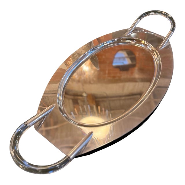 Lucite and Polished Aluminum Oval Tray With Sculptural Handles, 1970s For Sale