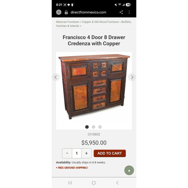 Exquisite artisan craftsmanship meets rustic elegance in this authentic "Francisco" style 4-door, 8-drawer credenza....
