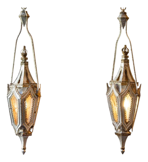 Pair of English 19th Century Painted Iron Gothic Revival Period Lanterns