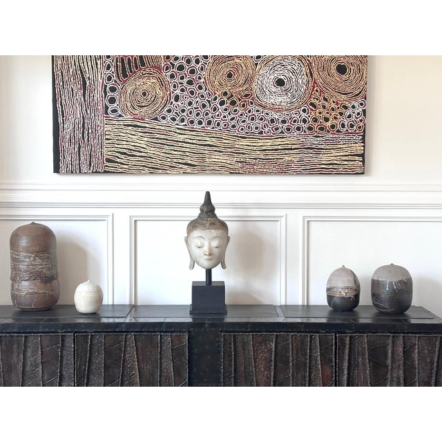 Large Extraordinary Antique Burmese Marble Buddha Head Display Stand For Sale - Image 9 of 16