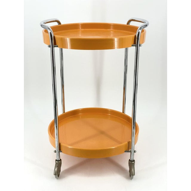 Space Age Serving Trolley with Two Removable Trays in Orange For Sale - Image 6 of 6