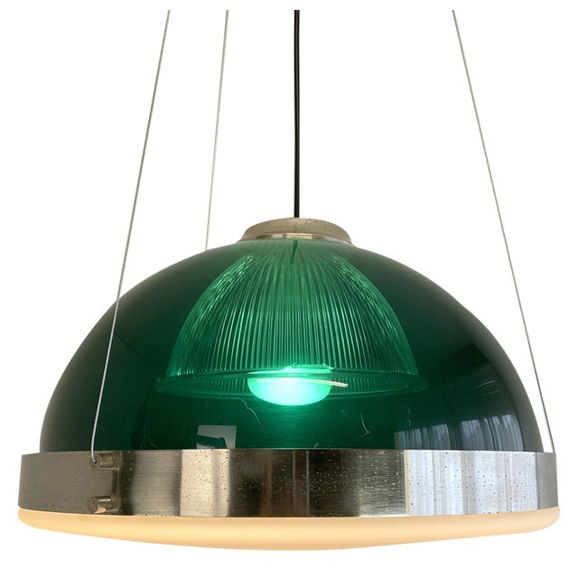 Chandelier in Green Acrylic Glass Pendant Lamp, 1960s For Sale