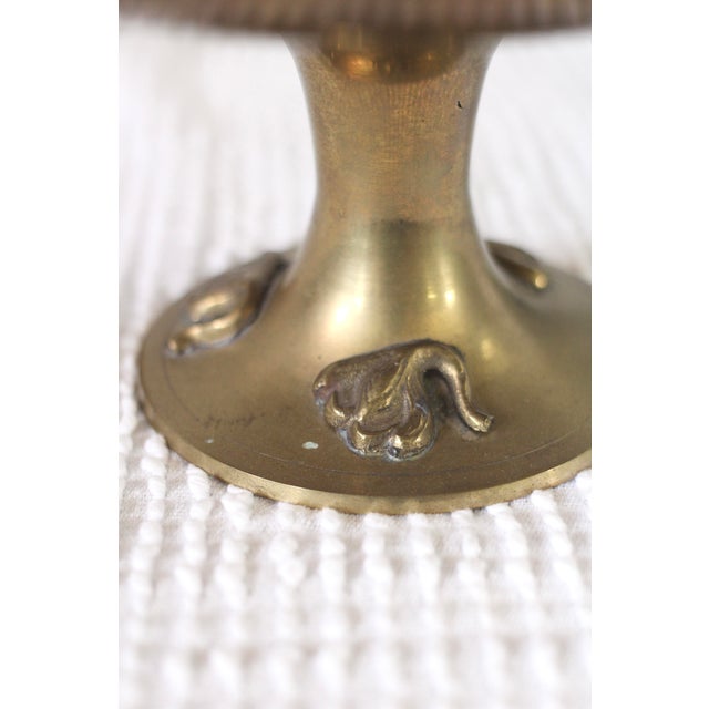 Midcentury Brass Pedestal Bowl With Lotus Flowers For Sale - Image 6 of 11