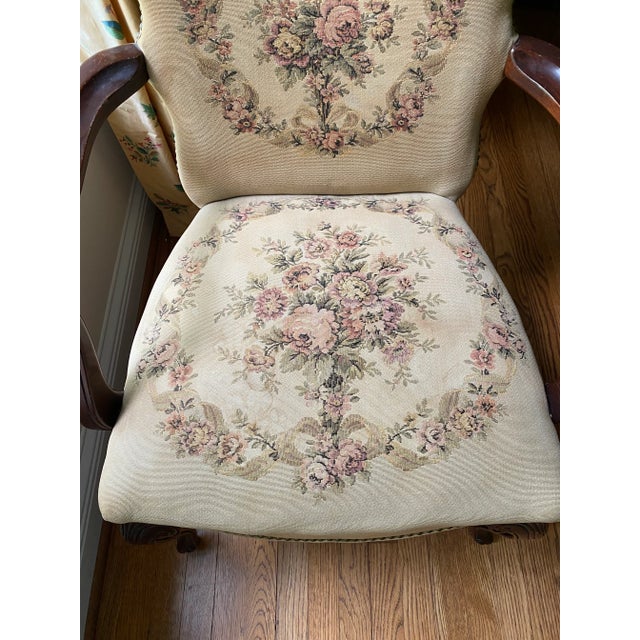 Vintage Louis XV Style Early 1900’s Open Arm Chair With Nailhead Trim For Sale - Image 4 of 10