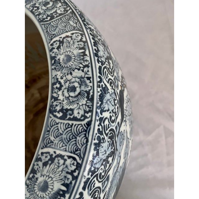 Ceramic Large 20" Vintage Japanese Blue & White Porcelain Phoenix Jardinière - Signed For Sale - Image 7 of 18