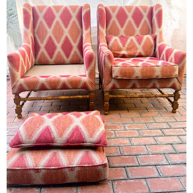 Terra Cotta Late 20th Century Georgian Style Modern Wingback Chairs, a Pair For Sale - Image 8 of 14