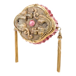 1990s Iradj Moini Minaudiere Clutch Lock Evening Bag Tassels Gemstones Rhinestones Crystal Vintage For Sale