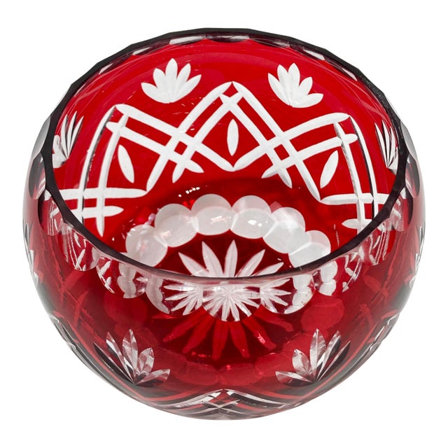 Vintage Bohemian Cranberry Cut Crystal Vase For Sale