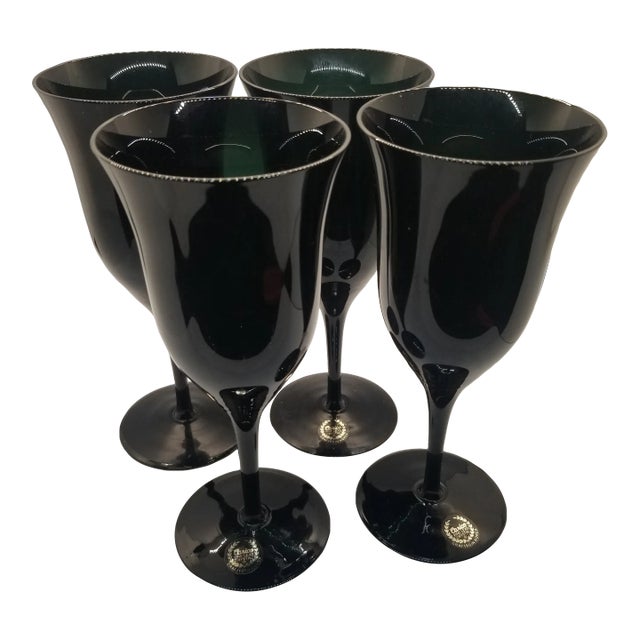 Tivoli Black by Carico Stemmed Wine Glasses- Set of 4 For Sale