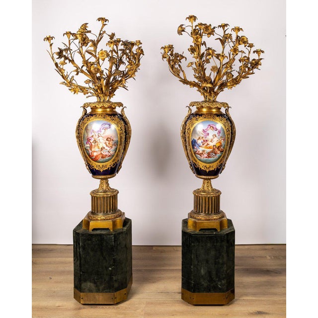 Large Sèvres Porcelain and Gilt Bronze Vases with Floral Bouquets, 1800s For Sale - Image 13 of 13