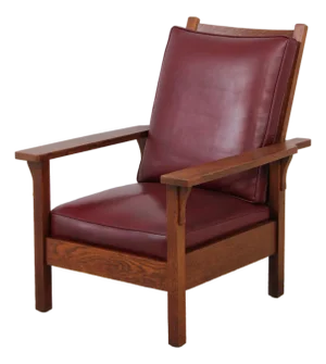 Gustav Stickley Antique Mission Oak Burgundy Leather Reclining Morris Chair