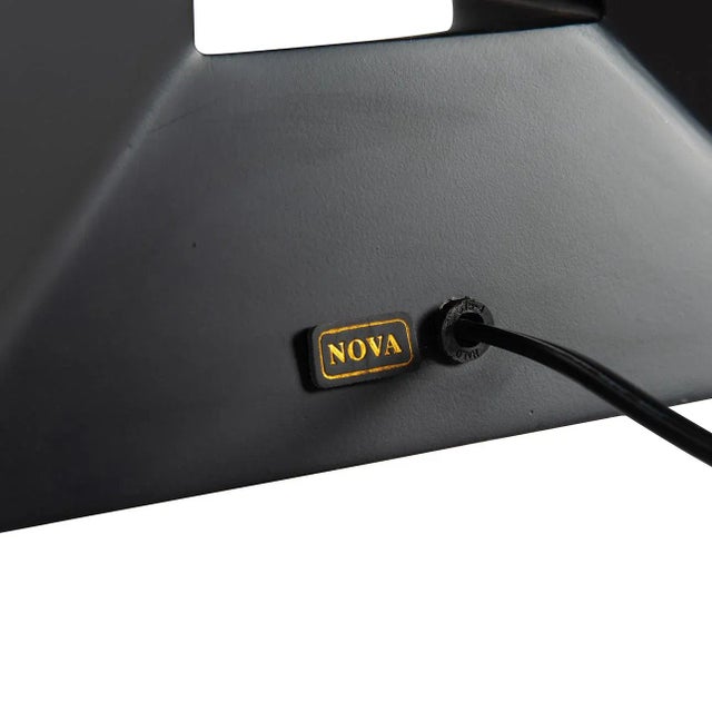 Julie Standing Table Lamp - Ebony Wood Finish, Weathered Brass, White Linen Shade For Sale - Image 4 of 10