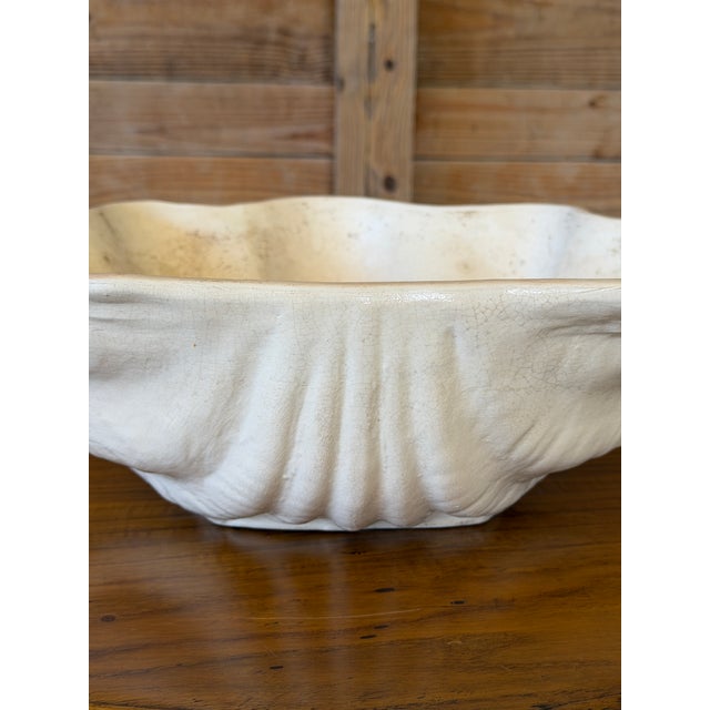 Vintage American Glazed Pottery Large White Clamshell Centerpiece Bowl For Sale - Image 9 of 12