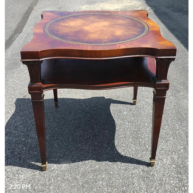 Mid Century Weiman Mahogany and Tooled Leather Top Two-Tier Side Table For Sale In Washington DC - Image 6 of 9